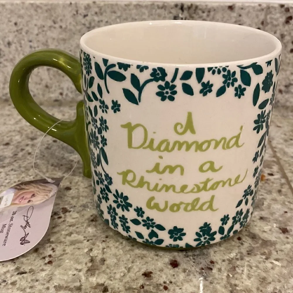 NWT Dolly Parton A Diamond In A Rhinestone World Green Floral Coffee Mug